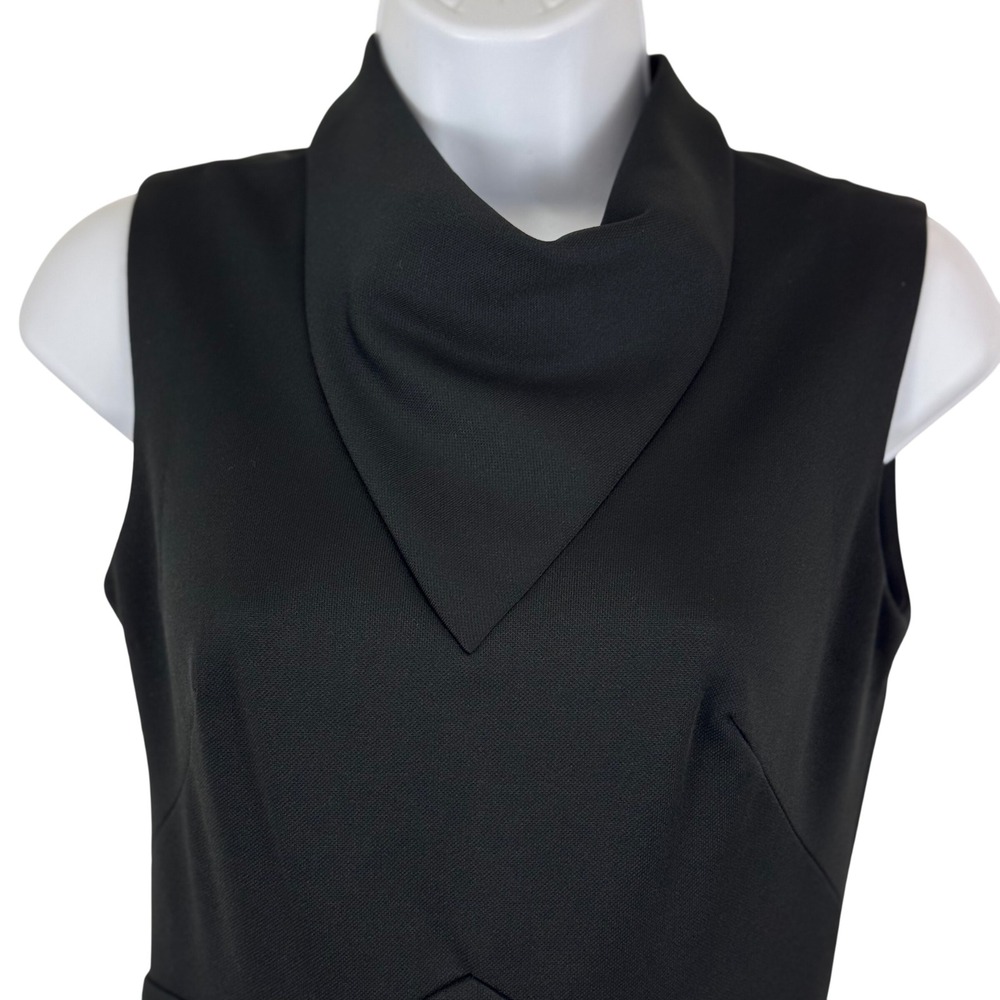Vintage Black Maxi Dress ILGWU Funnel Neck Minimalist Mod Evening 90s Minimal - Picture 2 of 10